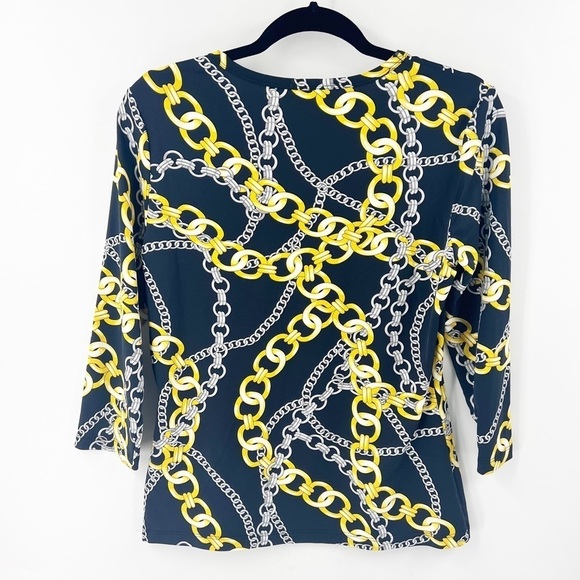 ✅J.McLaughlin Gold Chain Print Metallic NYLON/SPANDEX MEDIUM  White Silver Split - Picture 2 of 5